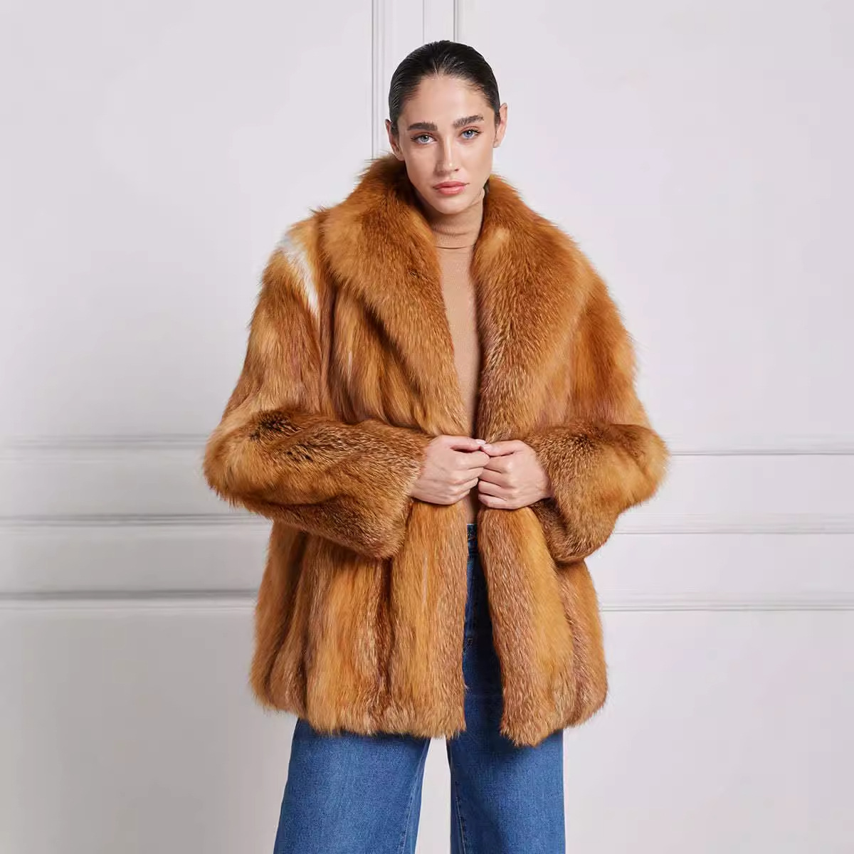 VYRA Vintage Style Golden  Fur Coat