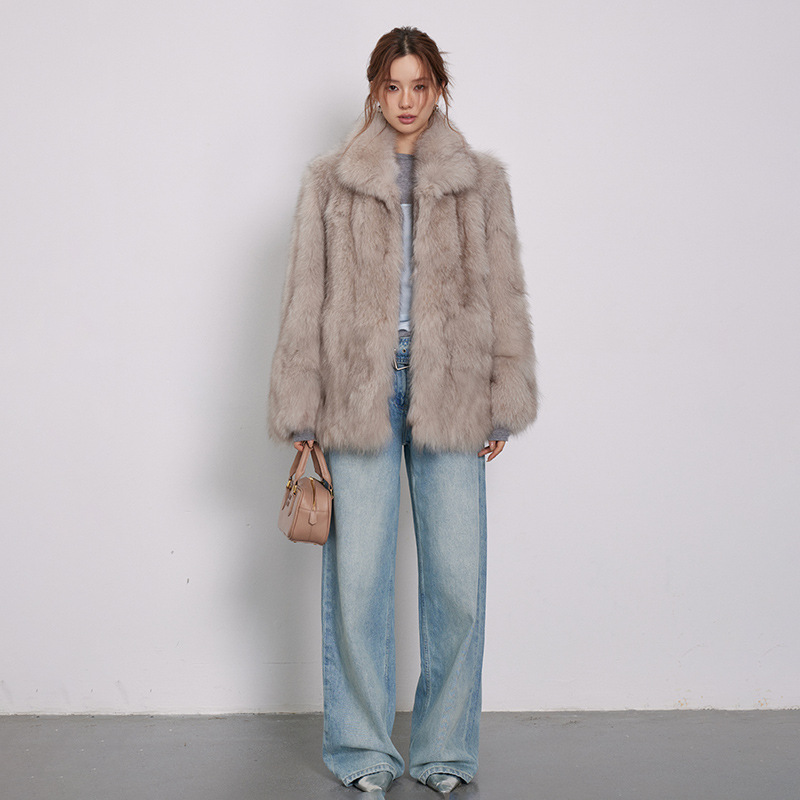 VYRA Versatile Light Luxury Full Leather Fox Fur Coat