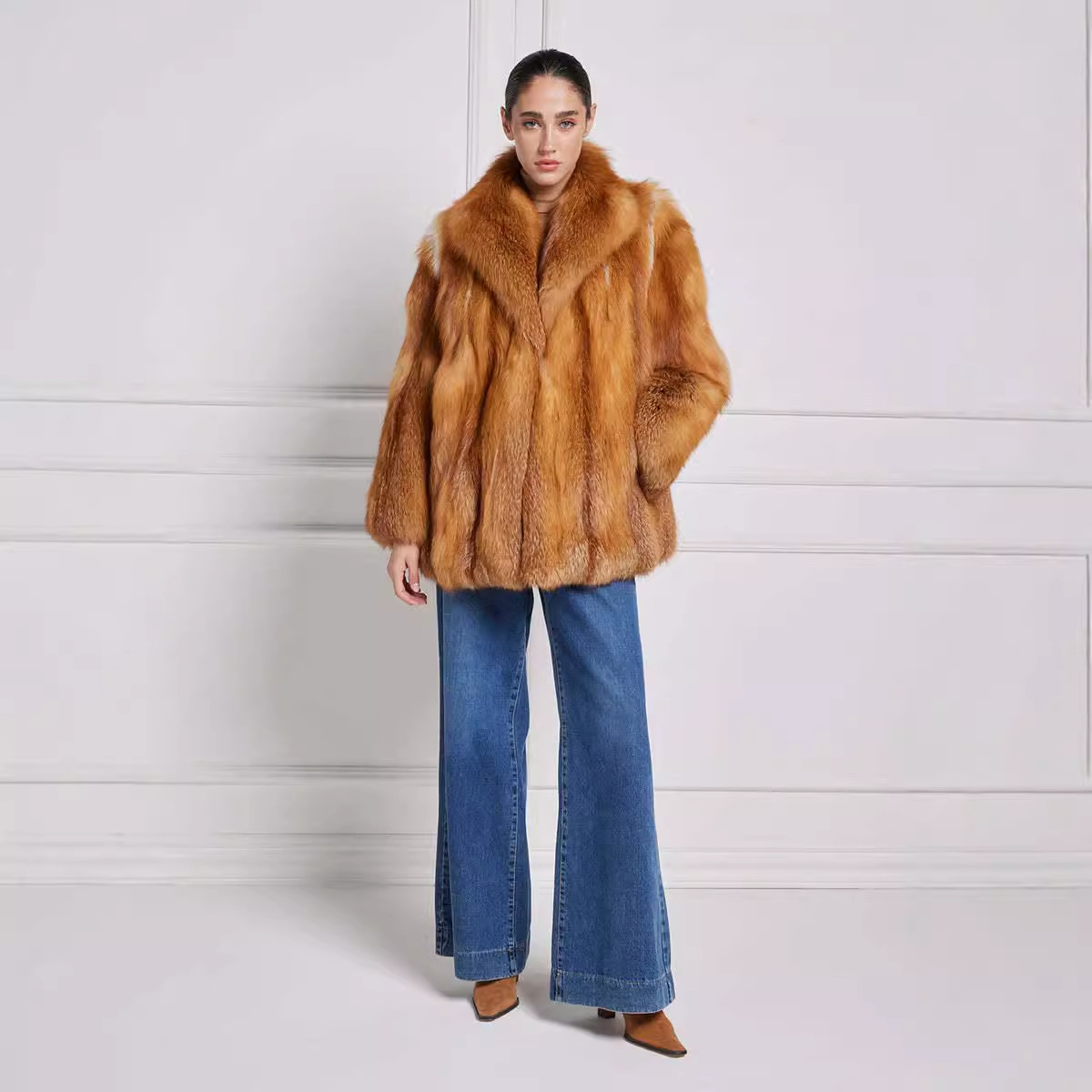 VYRA Vintage Style Golden  Fur Coat