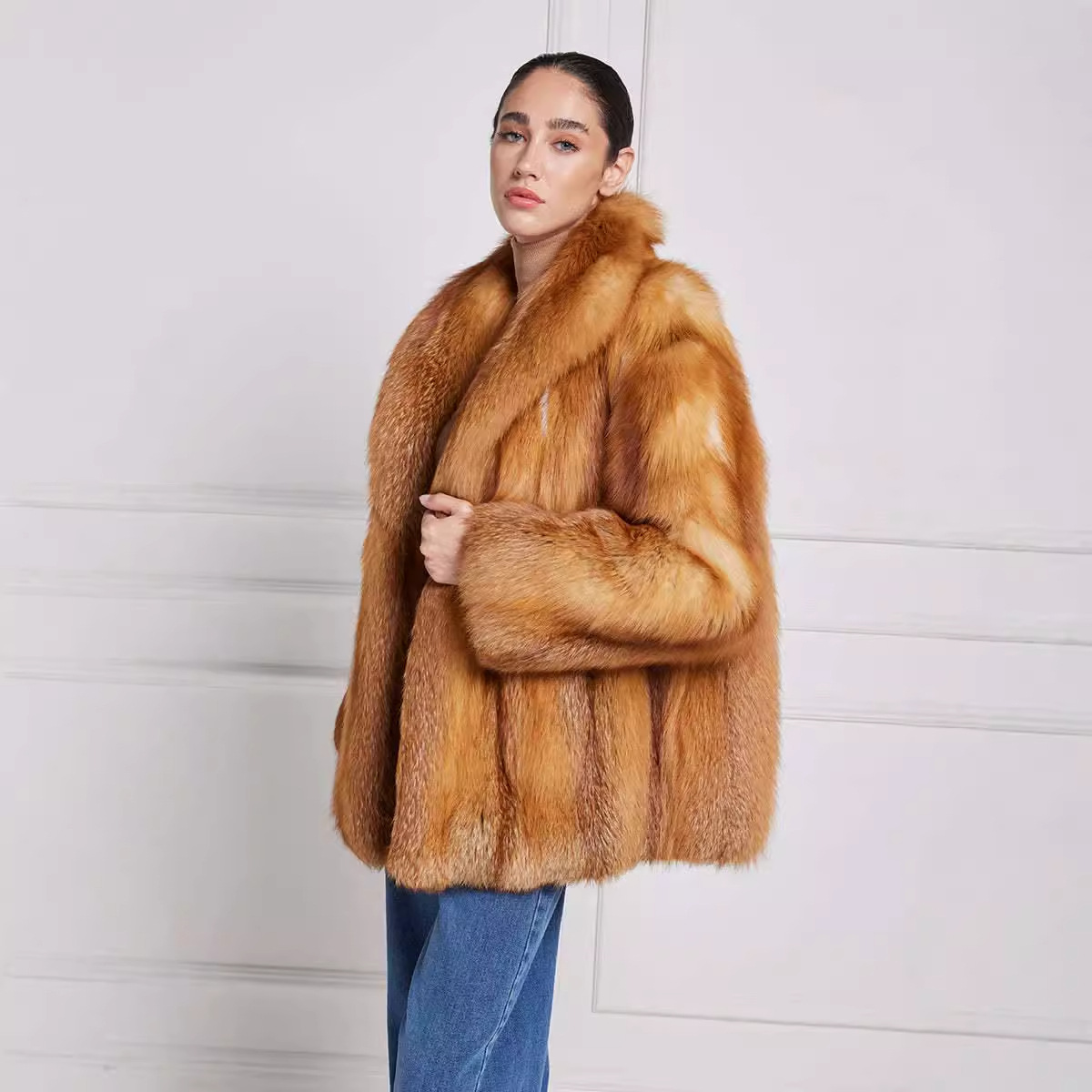 VYRA Vintage Style Golden  Fur Coat