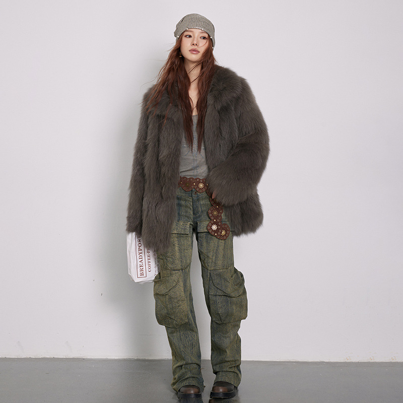 VYRA Versatile Light Luxury Full Leather Fox Fur Coat