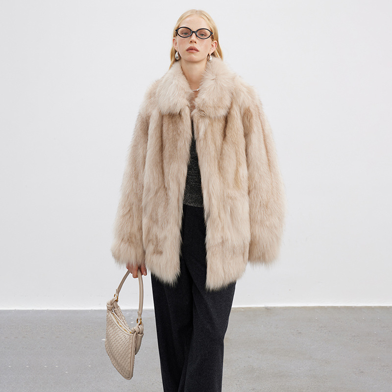 VYRA Versatile Light Luxury Full Leather Fox Fur Coat