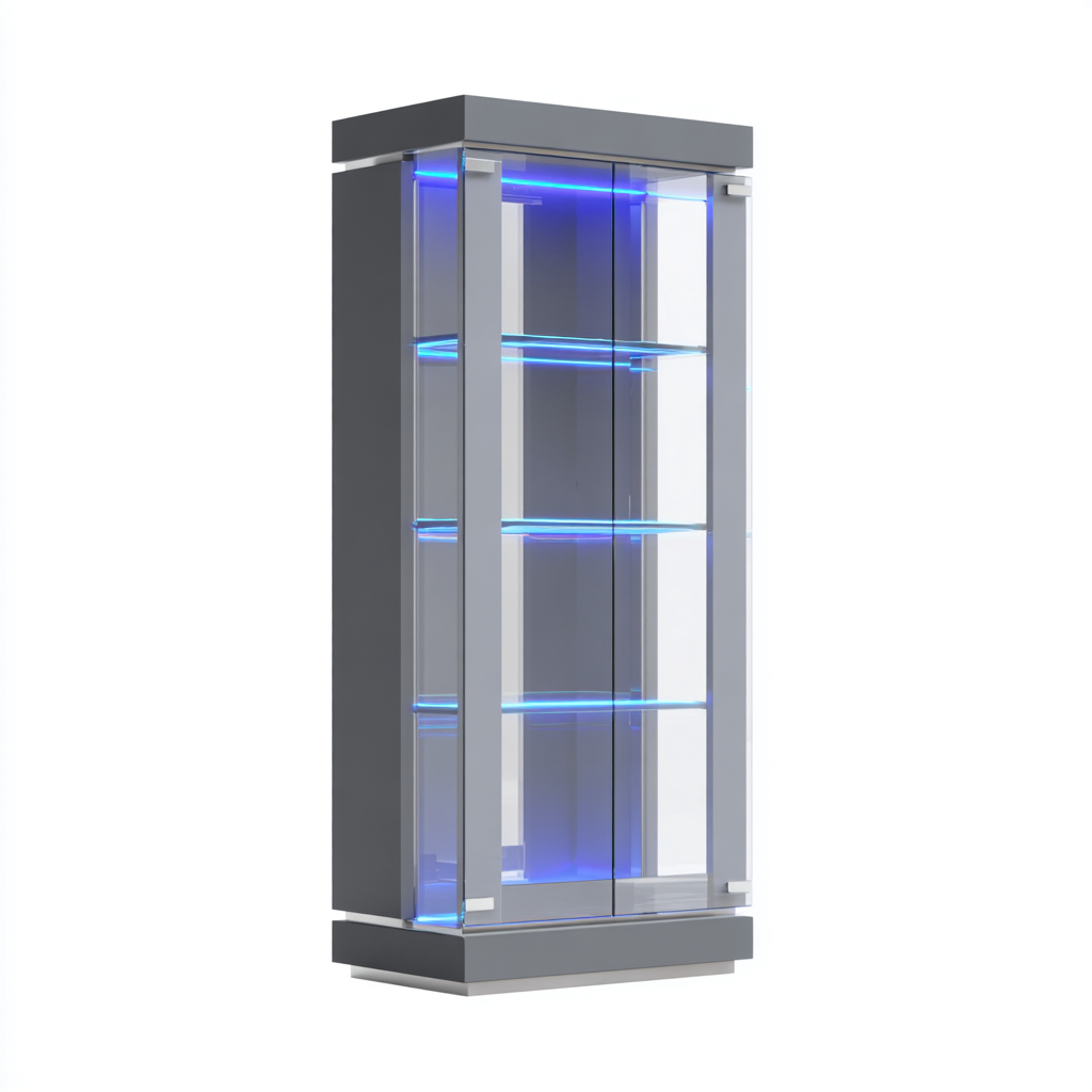 Vitrine - verre trempé-MDF - 80x40x185 cm - gris - design contemporain-Nicheara