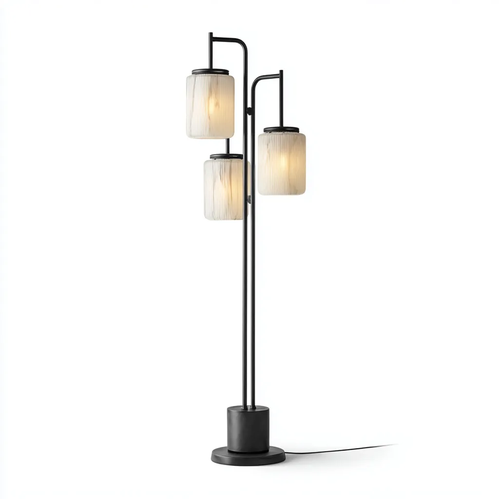 Lampadaire-métal-verre-34x28x162 cm-noir-blanc-style moderne-Nicheara