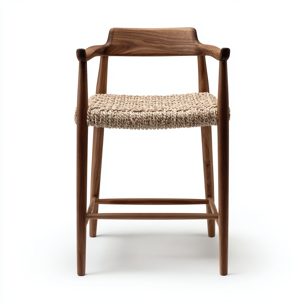 Tabouret de bar - bois-corde tressée - 46x49x102 cm - noyer-beige - style naturel-Nicheara