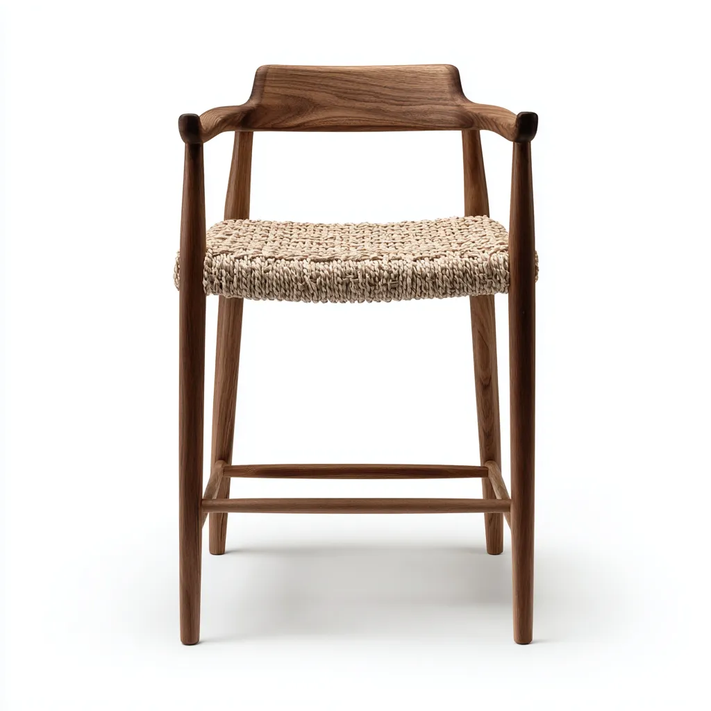 Tabouret de bar - bois-corde tressée - 46x49x102 cm - noyer-beige - style naturel-Nicheara