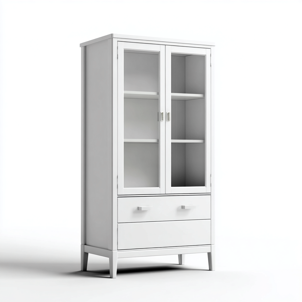 Vitrine - verre trempé-bois - 92x44x183 cm - blanc - design classique-Nicheara