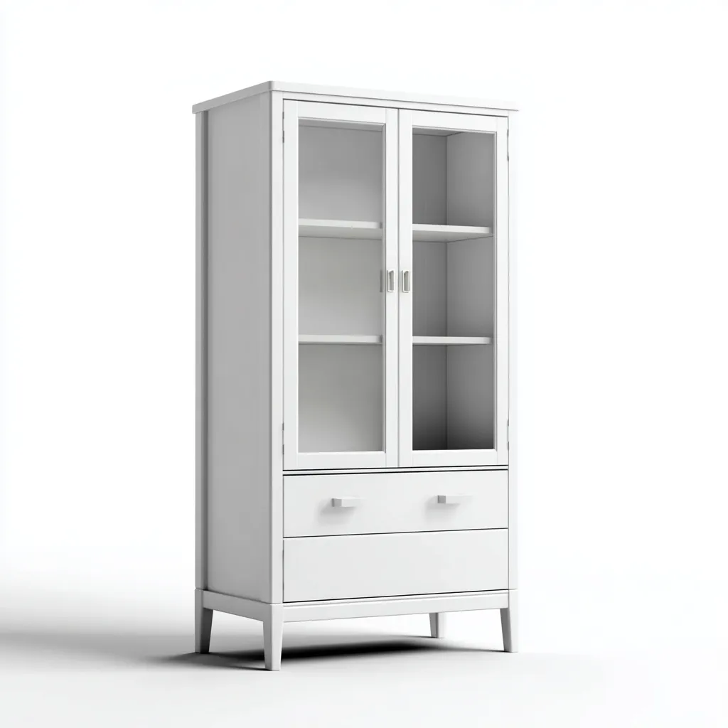 Vitrine - verre trempé-bois - 92x44x183 cm - blanc - design classique-Nicheara