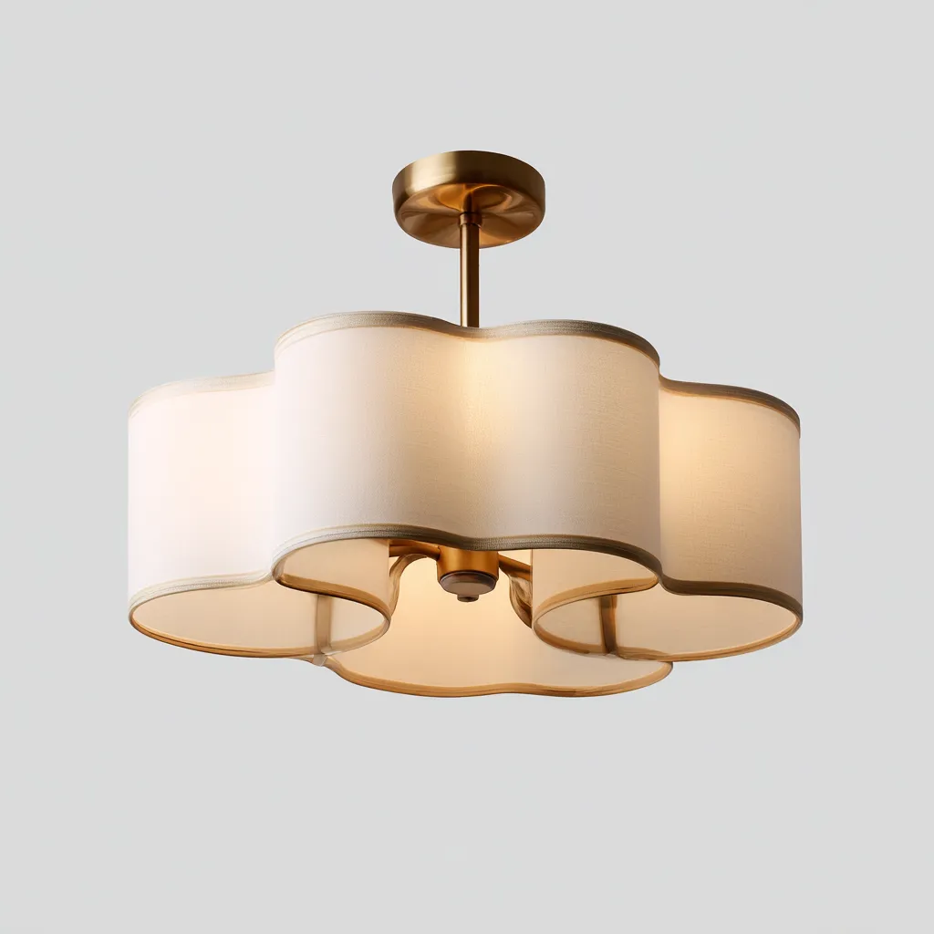 Plafonnier - tissu-métal - 44x44x28 cm - blanc-doré - design moderne-Nicheara