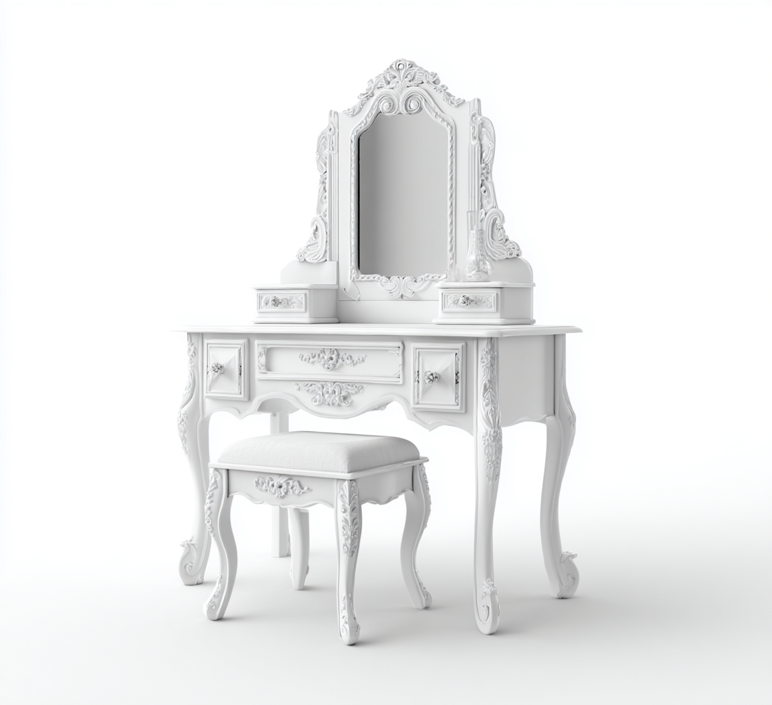 Coiffeuse - bois - 95x43x150 cm - blanc - style baroque-Nicheara