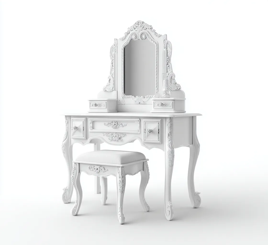 Coiffeuse - bois - 95x43x150 cm - blanc - style baroque-Nicheara