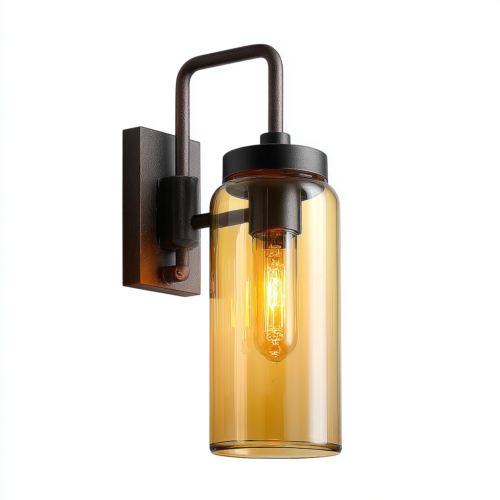 Applique murale - métal-verre - 15x13x33 cm - bronze-verre ambré - style industriel-Nicheara