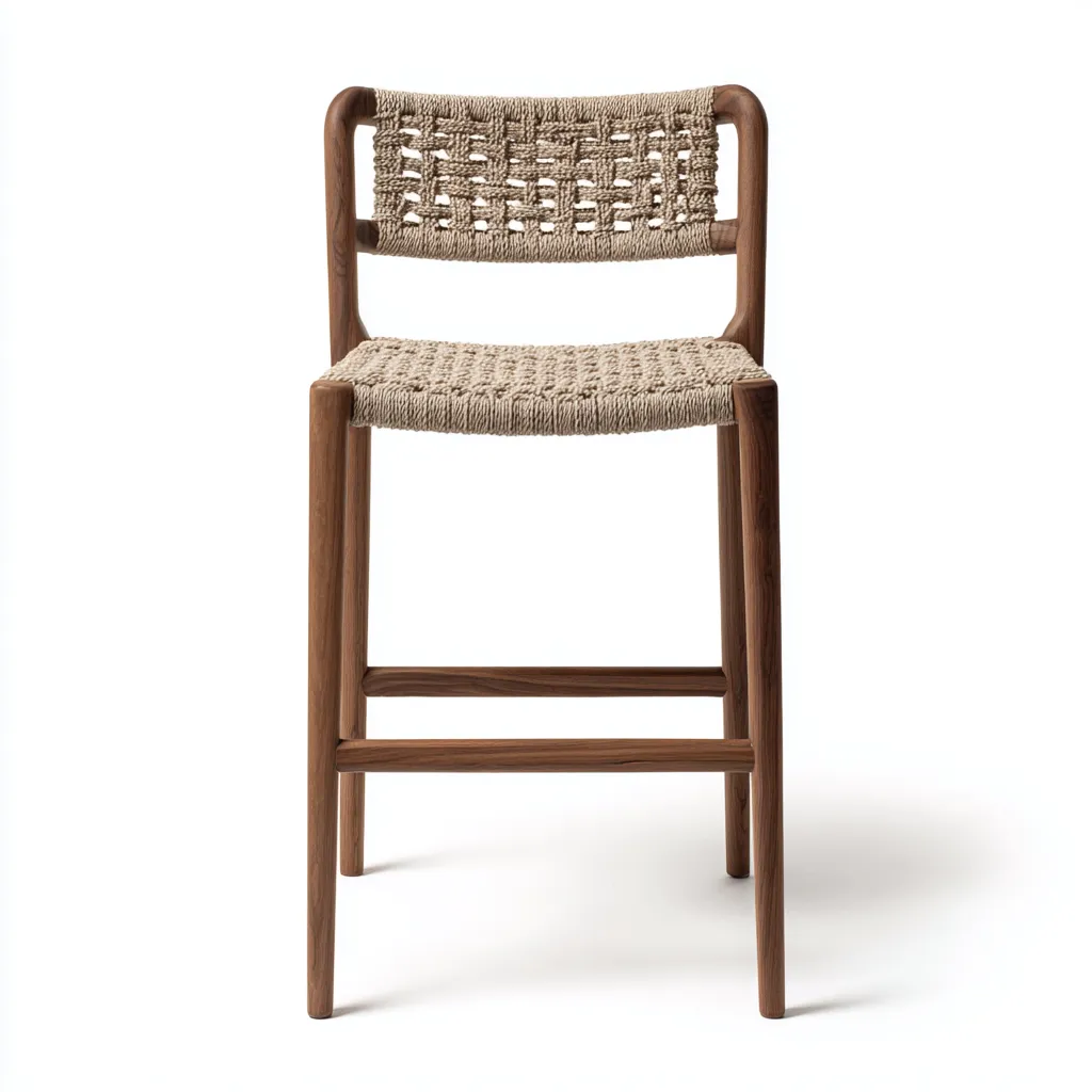 Tabouret de bar - bois-corde tressée - 45x50x100 cm - noyer-beige - style naturel-Nicheara