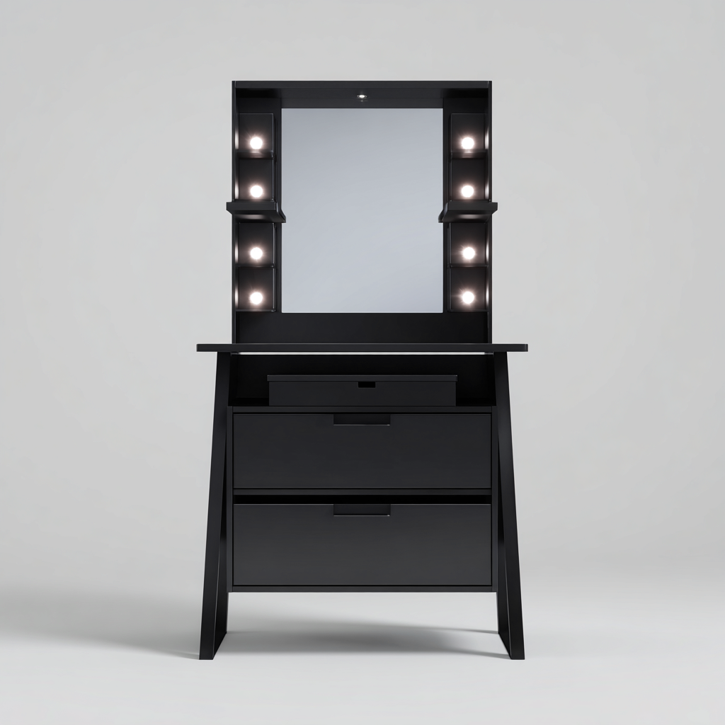 Coiffeuse - bois-métal - 92x48x152 cm - noir - style studio-Nicheara