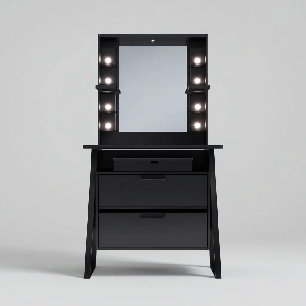 Coiffeuse - bois-métal - 92x48x152 cm - noir - style studio-Nicheara