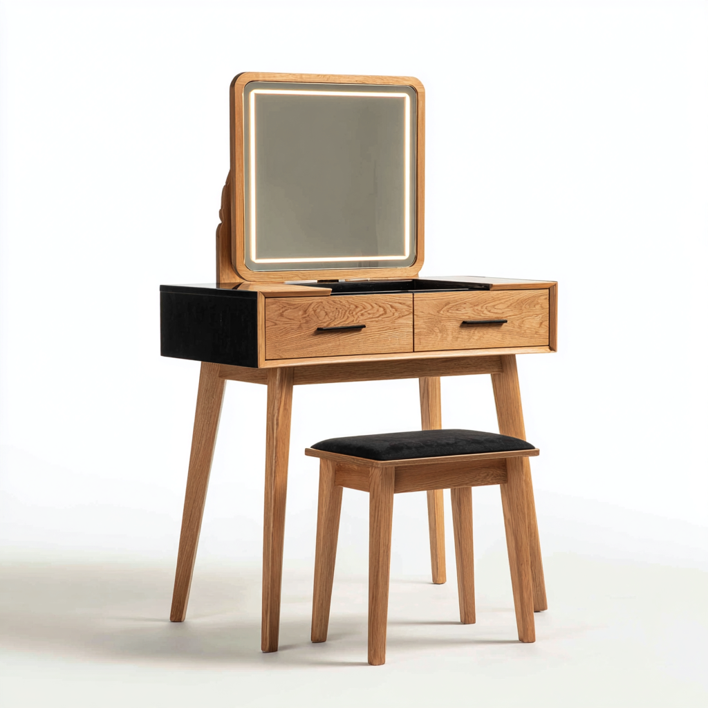 Coiffeuse - bois-métal - 86x45x129 cm - bois-noir - style moderne-Nicheara