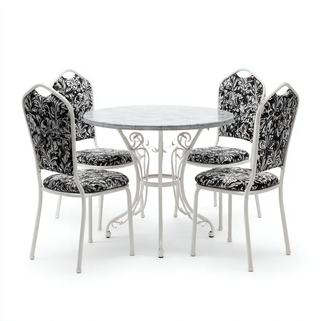 Ensemble table et chaises - marbre-métal-tissu - 100x100x75 cm - blanc-noir - design classique-Nicheara