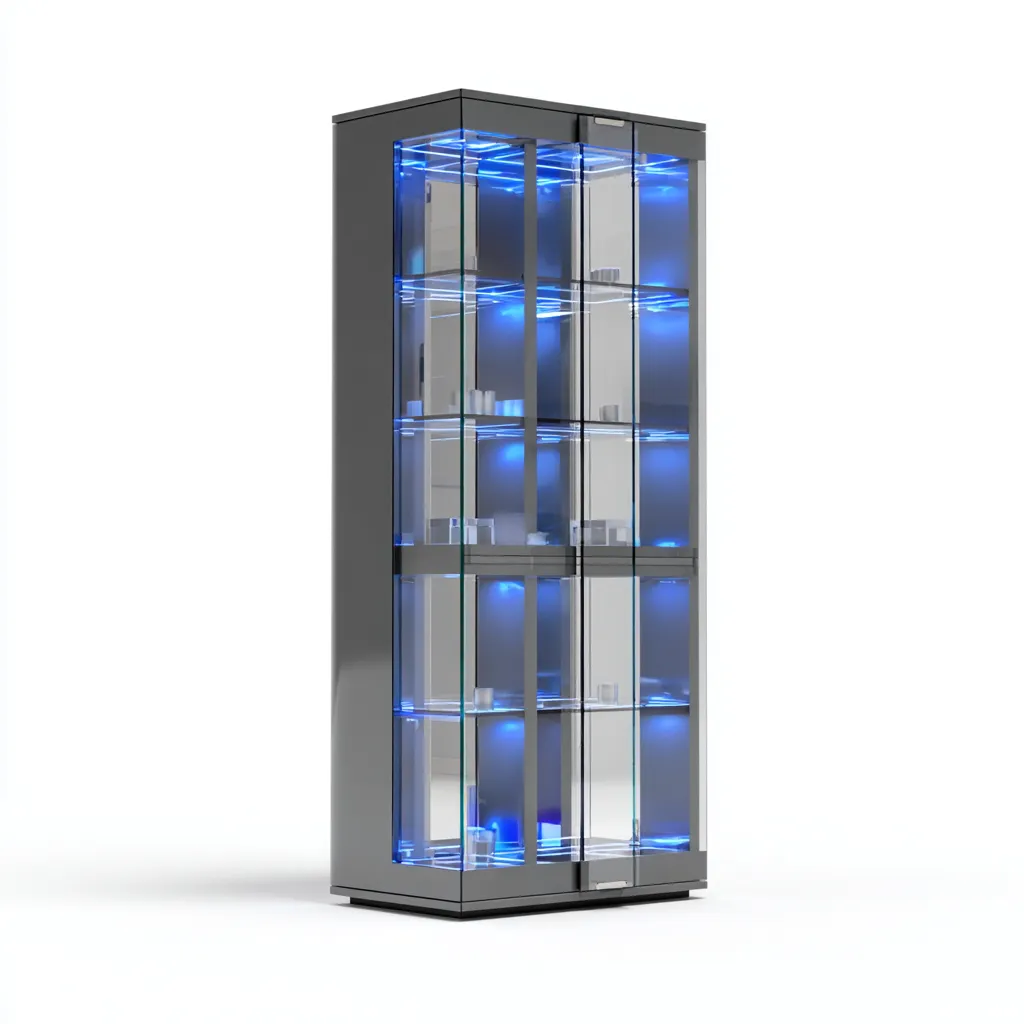 Vitrine - verre trempé-MDF - 85x42x195 cm - gris - design contemporain-Nicheara