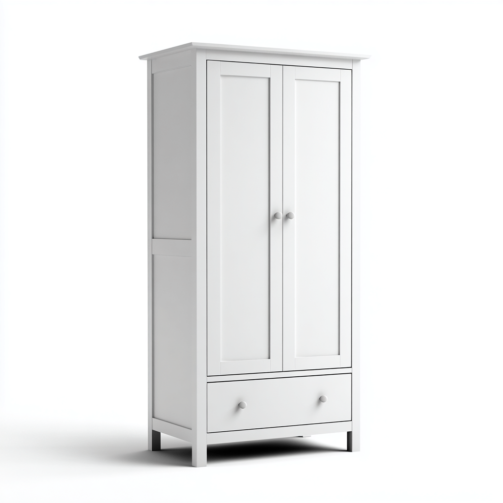 Armoire-bois-90x52x195 cm-blanc-design classique-Nicheara