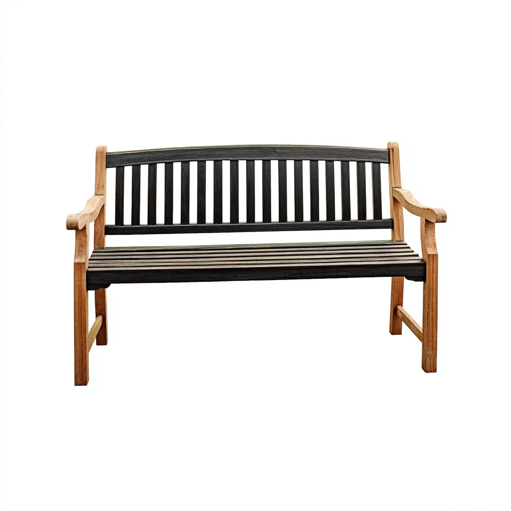 Banc de jardin - teck-bois massif - 122x58x86 cm - noir-naturel - style contemporain-Nicheara
