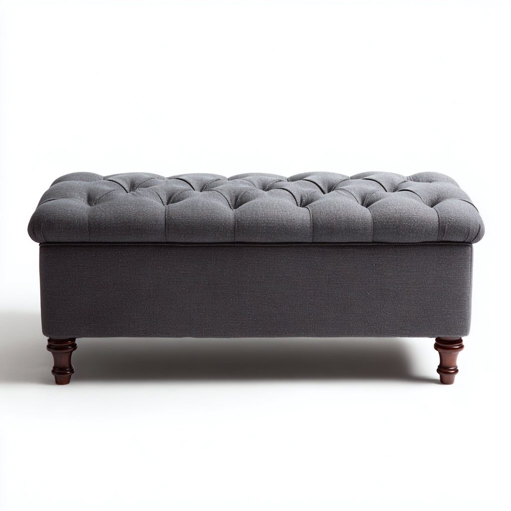 Banc de lit-tissu-bois-110x45x47 cm-gris-style classique capitonné-Nicheara