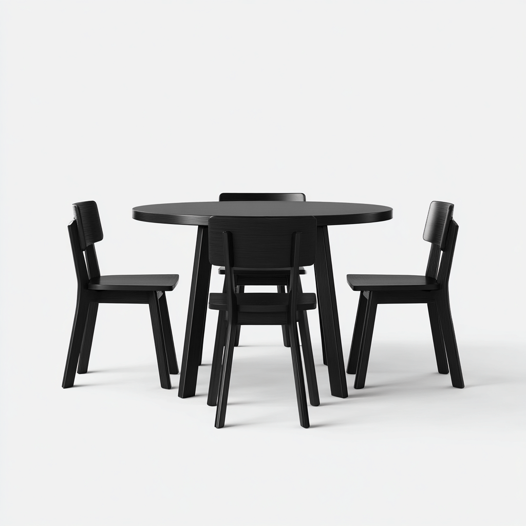 Ensemble table et chaises - bois - 110x110x75 cm - noir - design moderne-Nicheara
