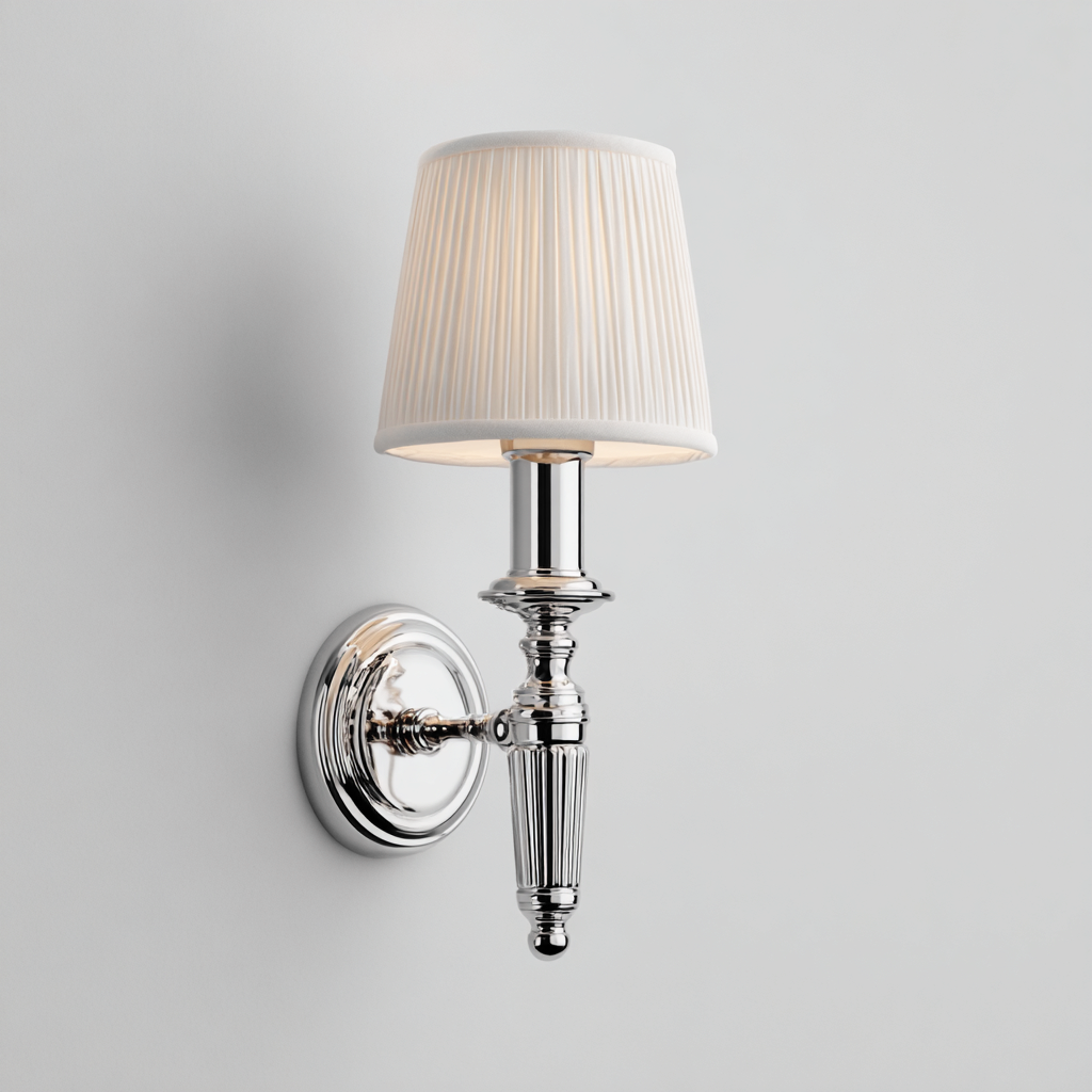 Applique murale - métal-tissu - 18x14x32 cm - blanc-chrome - style classique-Nicheara