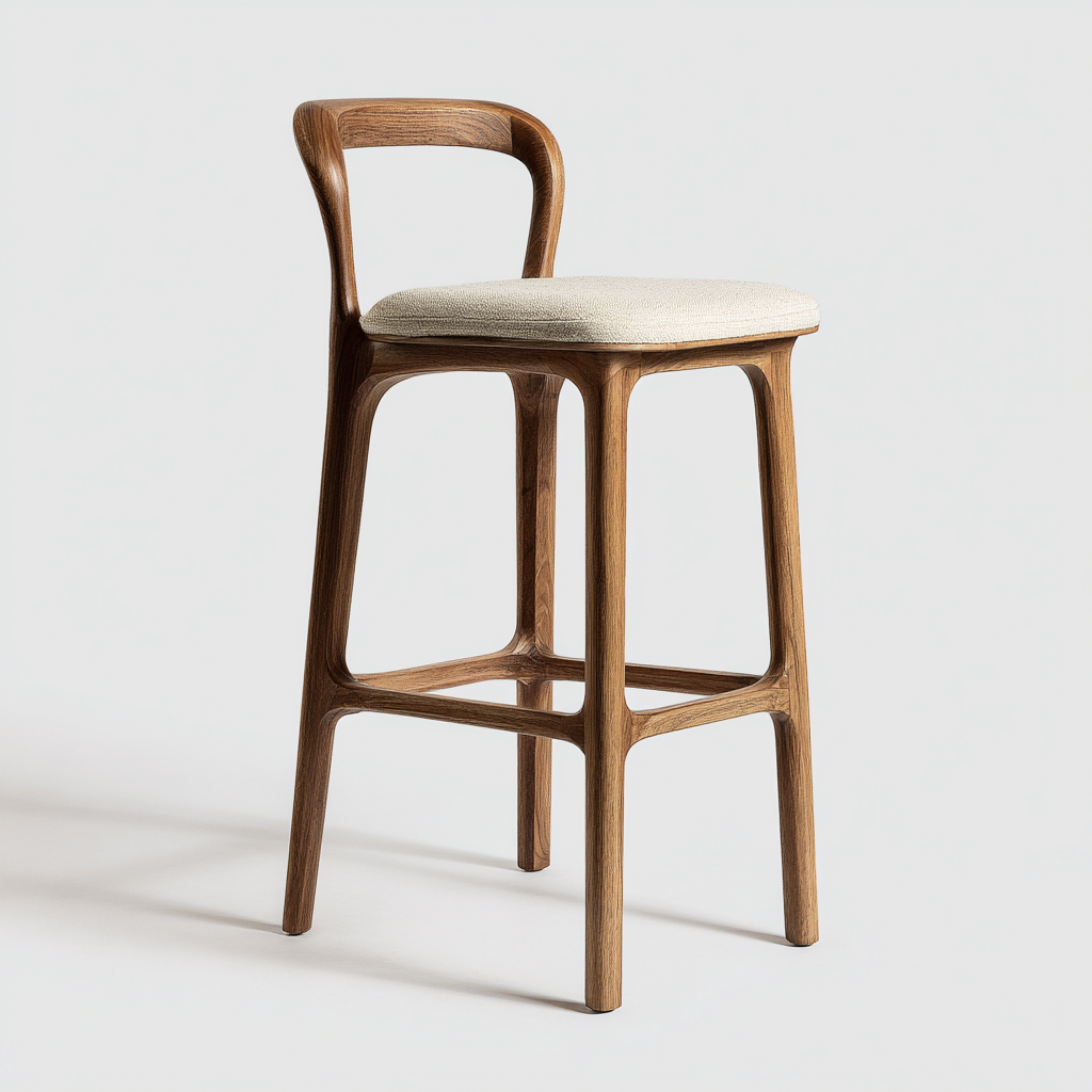 Tabouret de bar - bois-tissu - 47x47x96 cm - noyer-beige - design contemporain-Nicheara