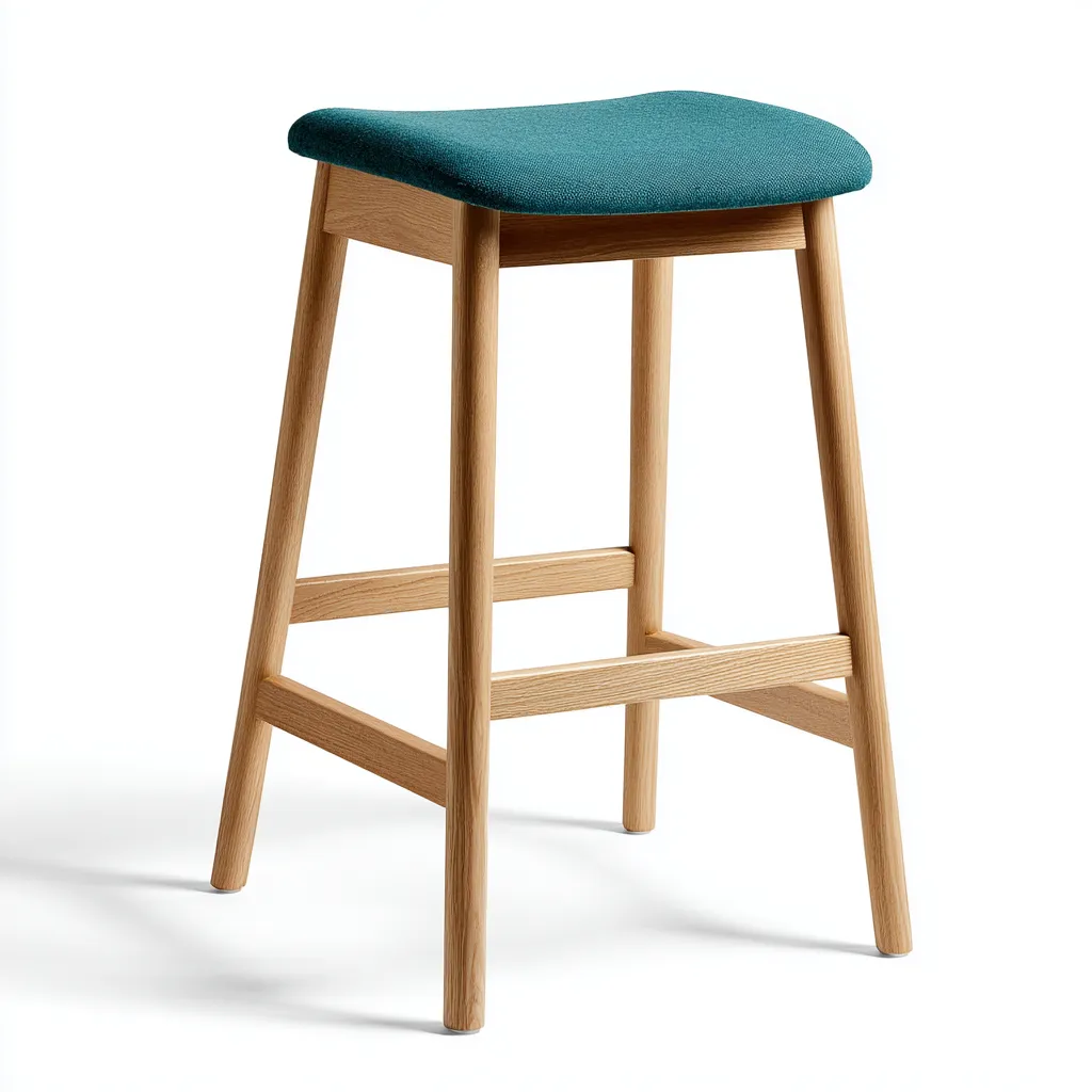 Tabouret de bar - bois-tissu - 45x35x75 cm - naturel-vert - style scandinave-Nicheara