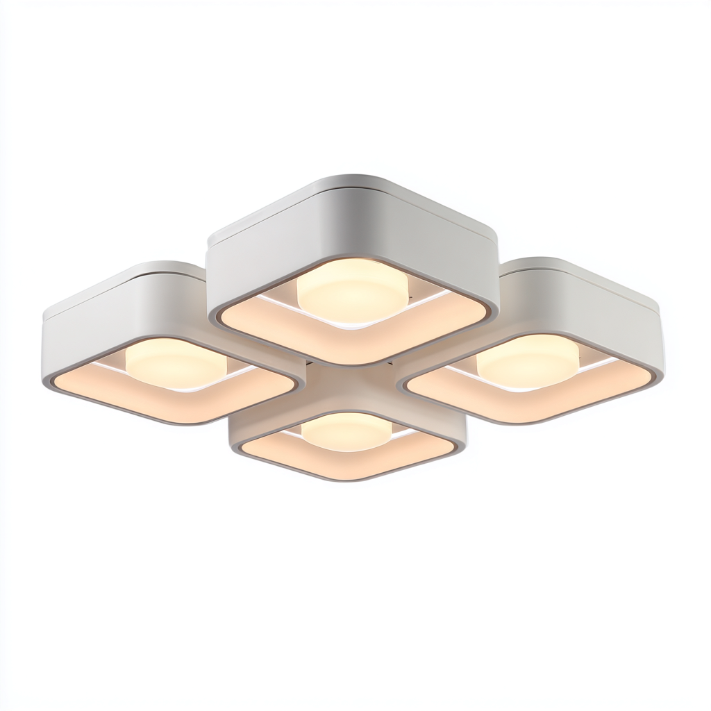 Plafonnier - plastique-métal - 34x34x10 cm - blanc - design moderne-Nicheara