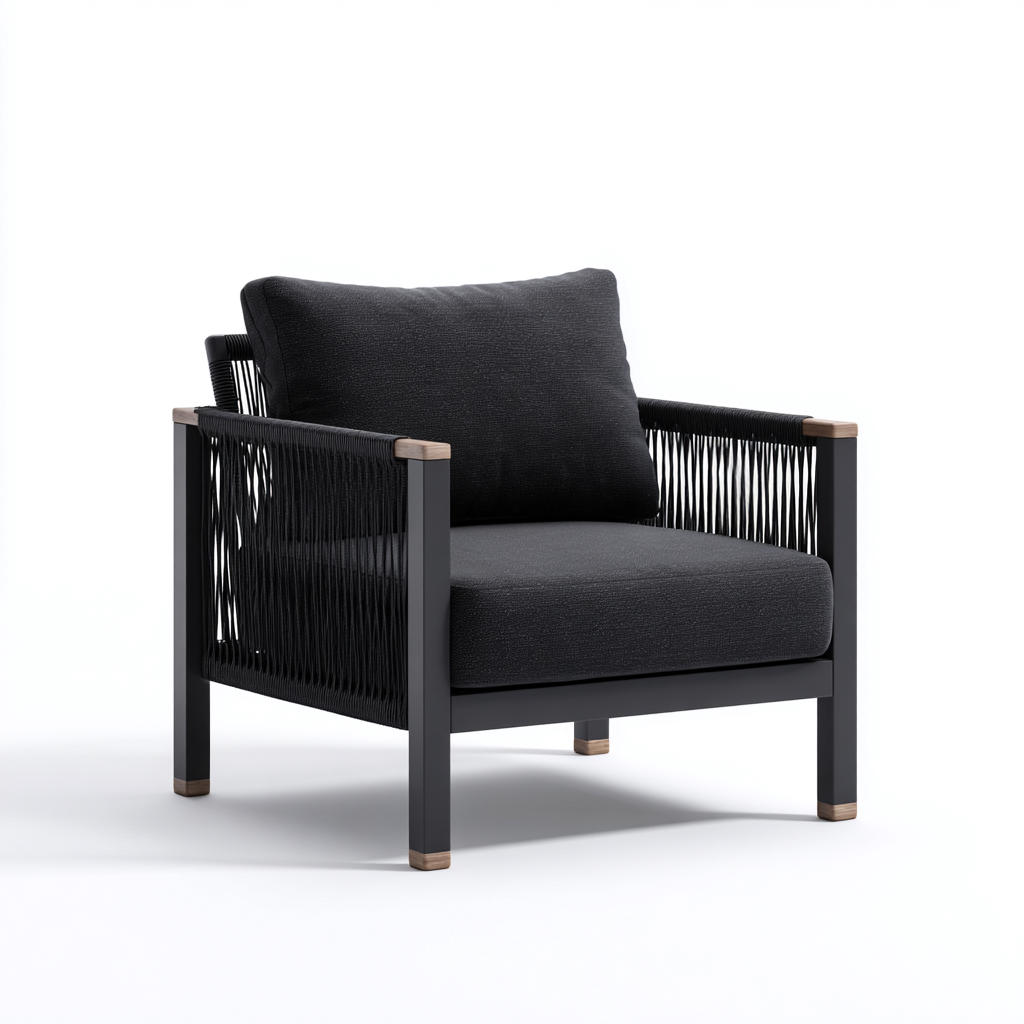 Fauteuil de jardin - Métal - Corde - 78x80x82 cm - Noir - Moderne-Nicheara