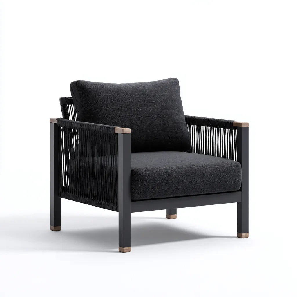 Fauteuil de jardin - Métal - Corde - 78x80x82 cm - Noir - Moderne-Nicheara
