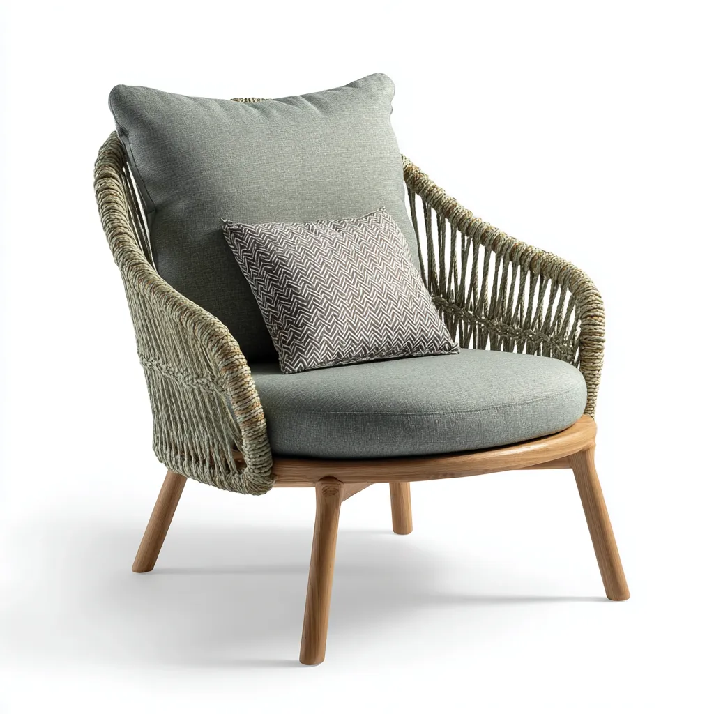 Fauteuil de jardin - Bois - Corde - Tissu - 77x78x85 cm - Vert-Beige - Moderne-Nicheara