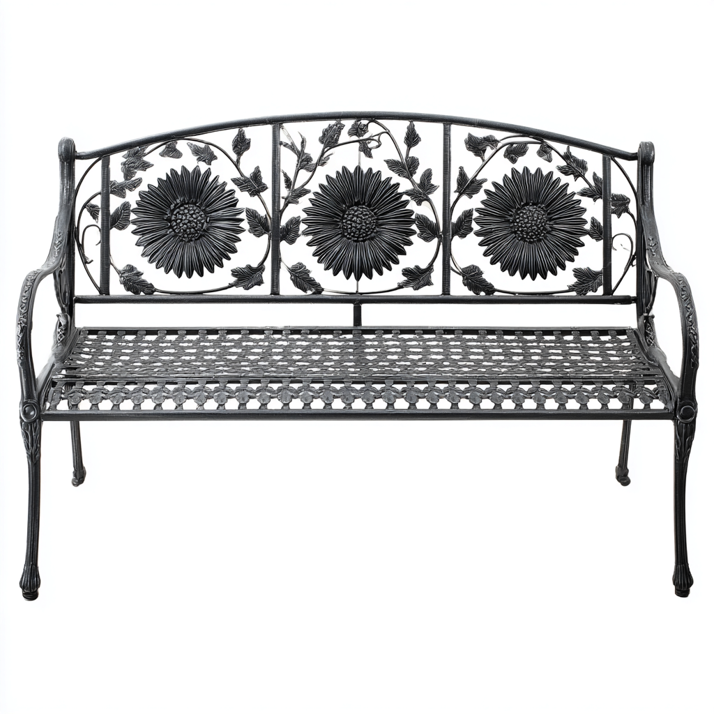 Banc de jardin - fonte - métal - 124x57x90 cm - gris noir - style décoratif-Nicheara