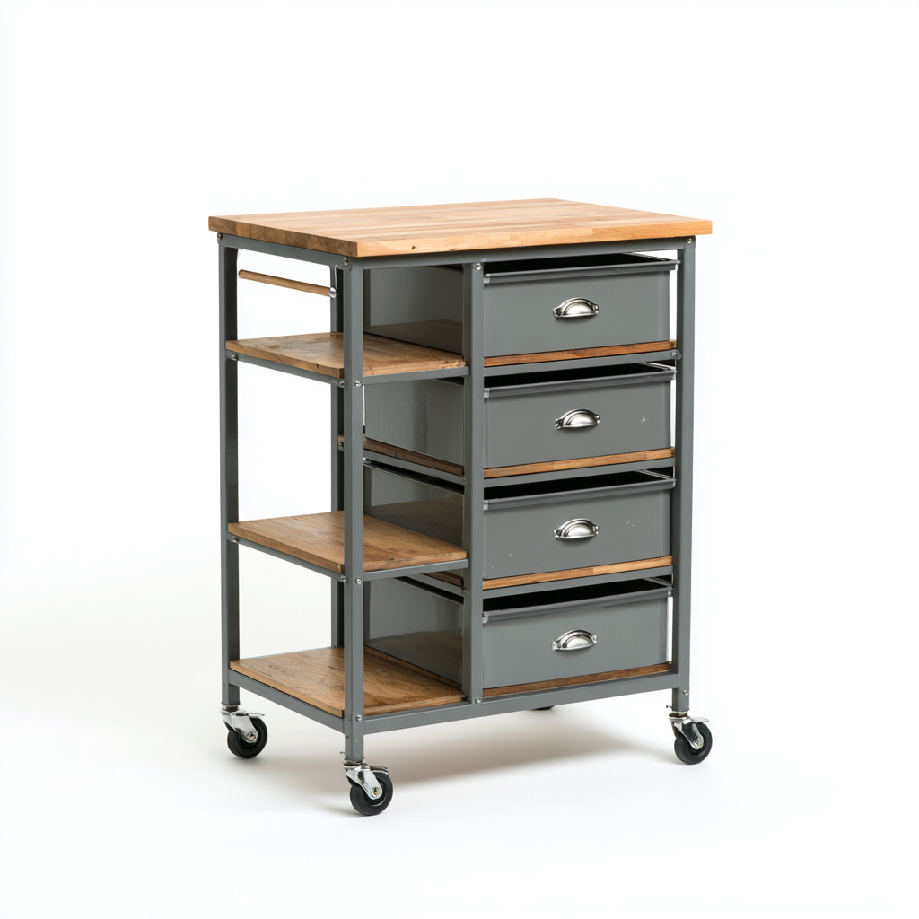 Îlot de cuisine - métal-bois - 78x50x89 cm - gris-bois naturel - design industriel-Nicheara