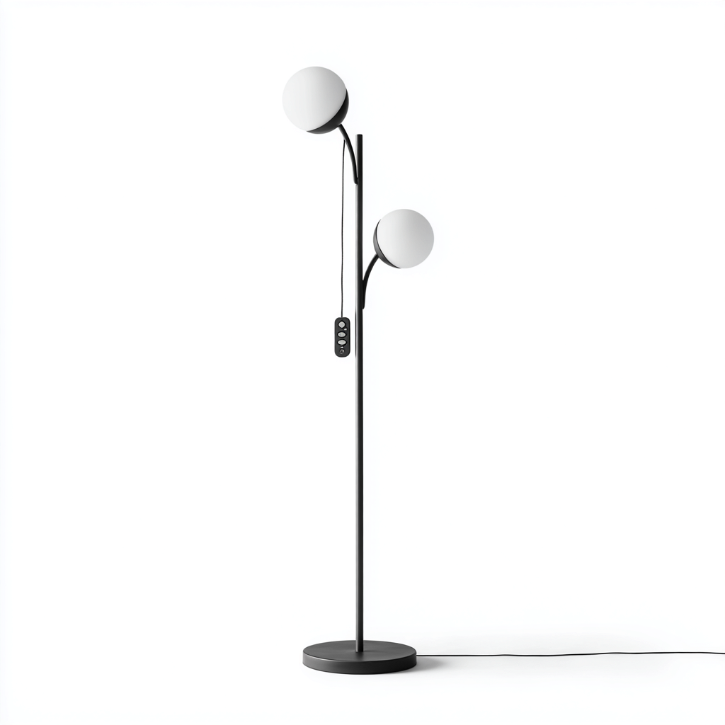 Lampadaire-métal-verre-30x26x158 cm-noir-blanc-style moderne-Nicheara
