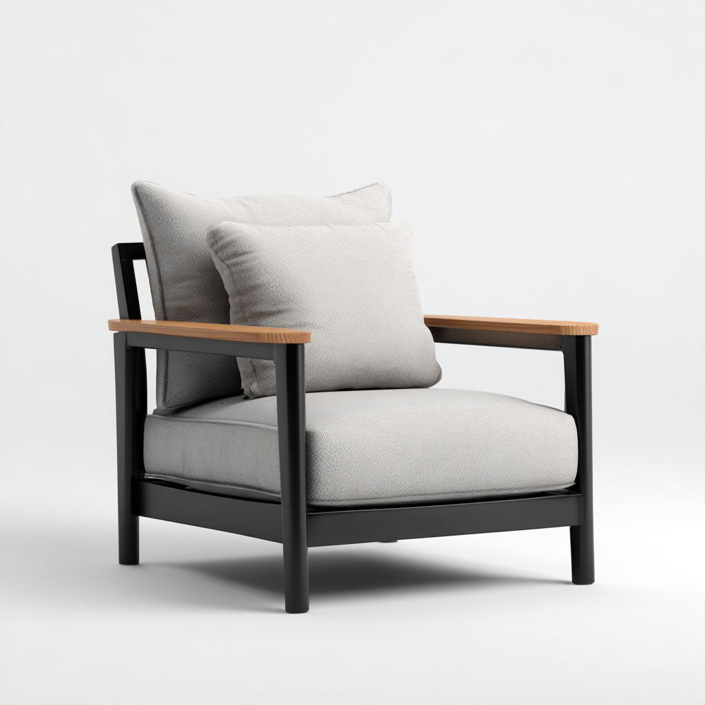 Fauteuil de jardin - Métal - Bois - Tissu - 79x82x87 cm - Noir-Gris - Moderne-Nicheara