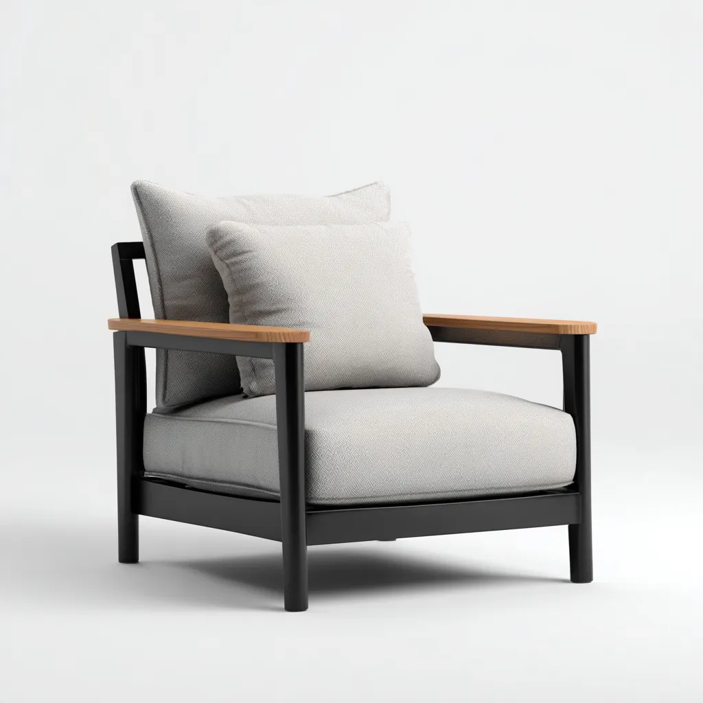 Fauteuil de jardin - Métal - Bois - Tissu - 79x82x87 cm - Noir-Gris - Moderne-Nicheara