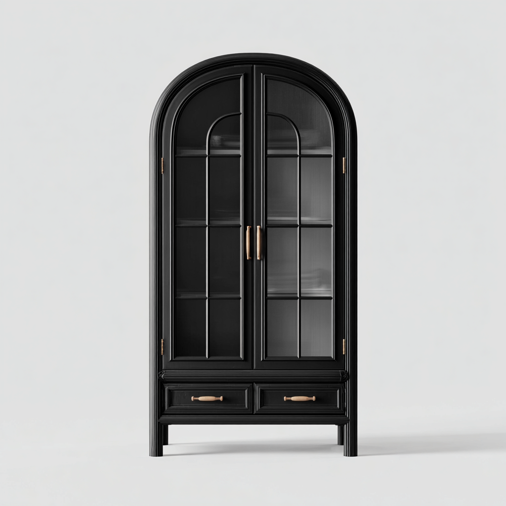 Vitrine - verre trempé-bois - 93x45x198 cm - noir - design classique-Nicheara