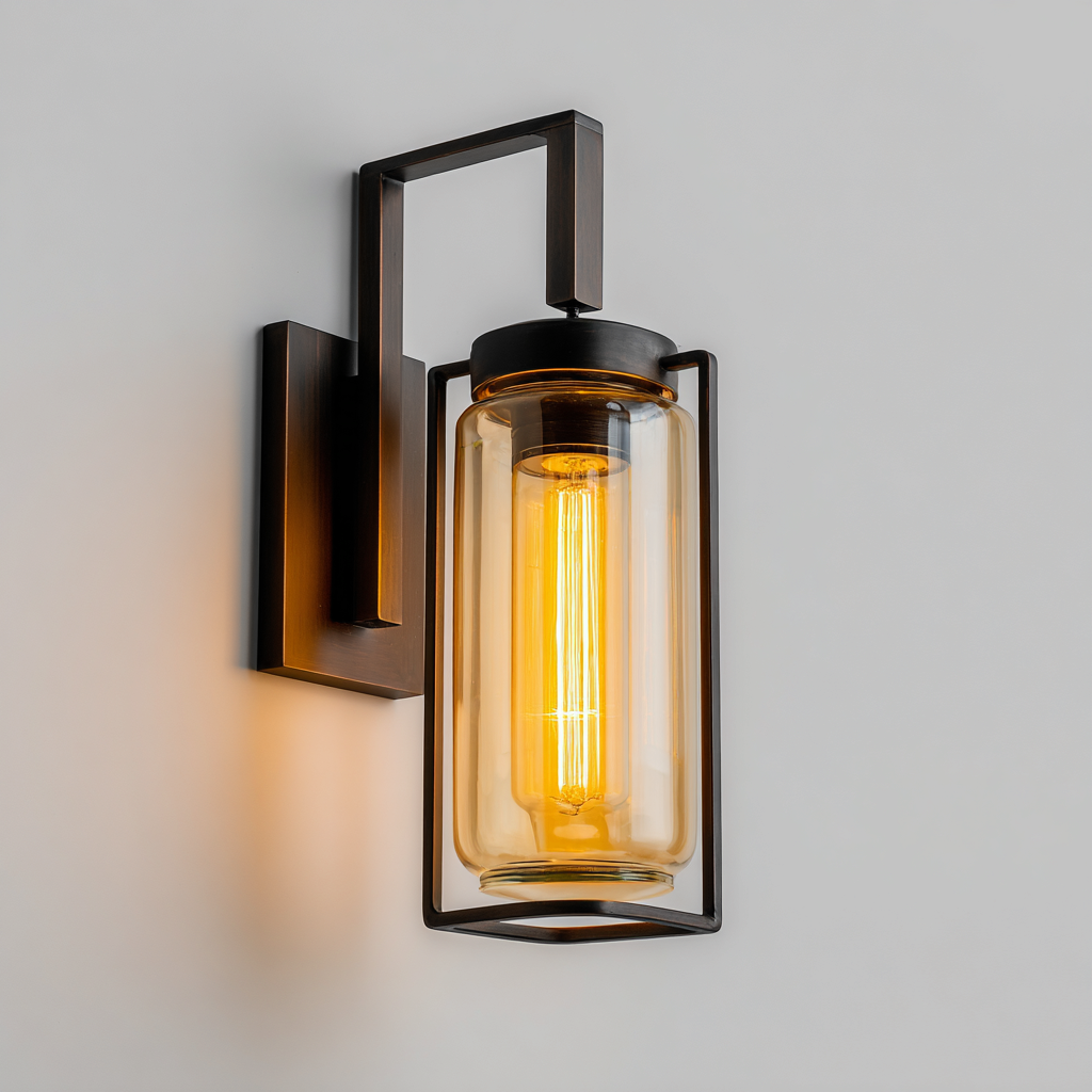 Applique murale - métal-verre - 16x14x34 cm - bronze-verre ambré - style industriel-Nicheara