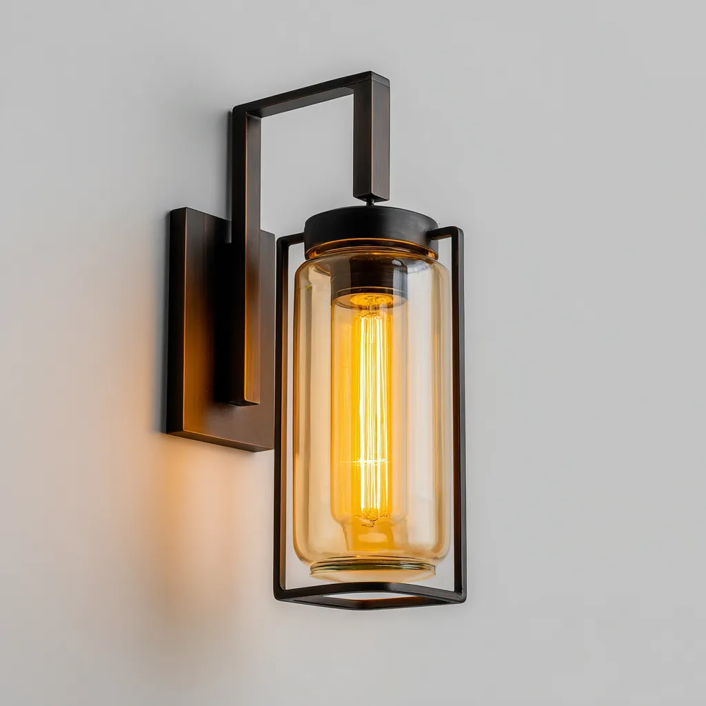 Applique murale - métal-verre - 16x14x34 cm - bronze-verre ambré - style industriel-Nicheara