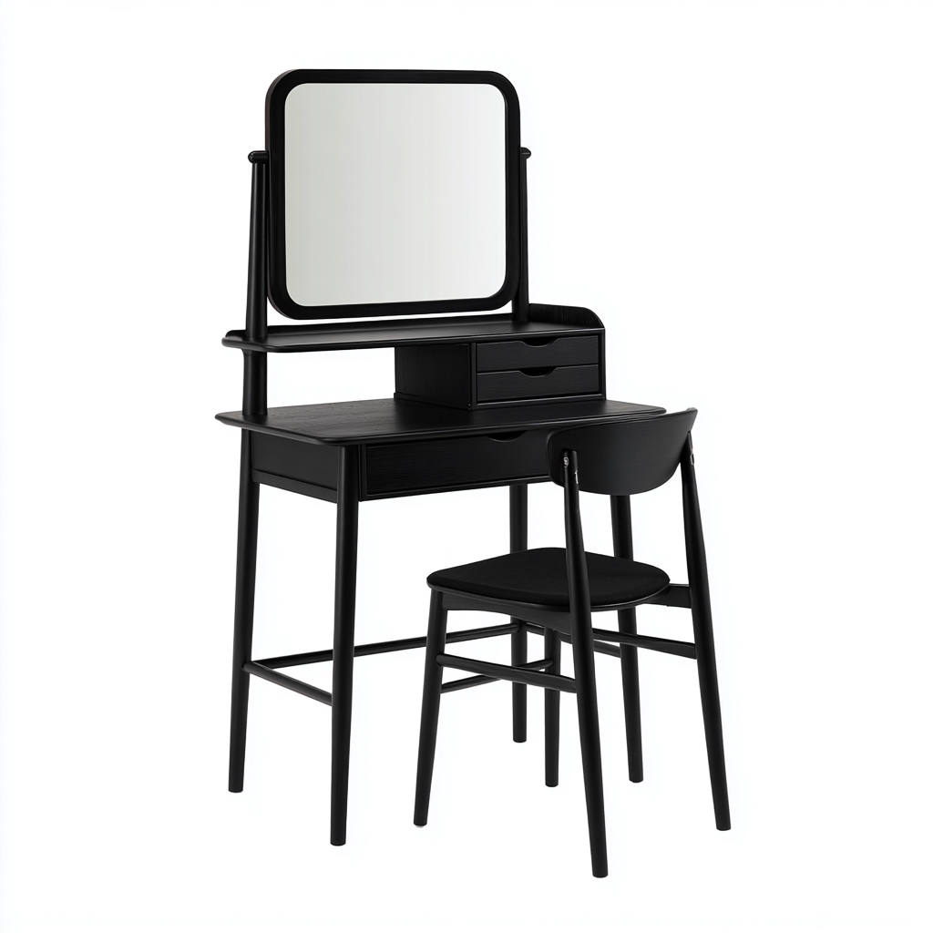 Coiffeuse - bois-métal - 96x50x150 cm - noir - style moderne-Nicheara