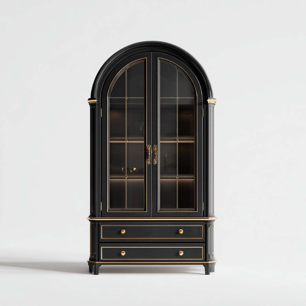 Vitrine - verre trempé-bois - 96x48x201 cm - noir-or - design classique-Nicheara