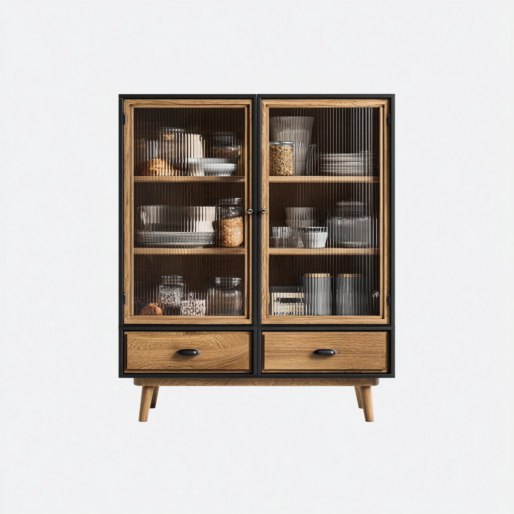 Vitrine - verre trempé-bois - 98x46x165 cm - chêne-noir - design contemporain-Nicheara