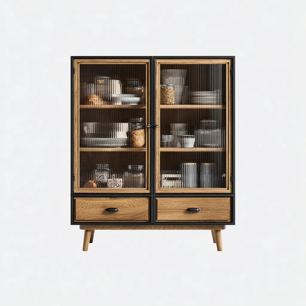 Vitrine - verre trempé-bois - 98x46x165 cm - chêne-noir - design contemporain-Nicheara