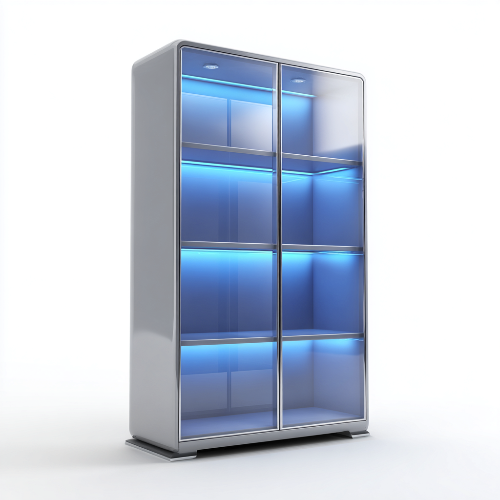 Vitrine - verre trempé-MDF - 88x43x188 cm - gris - design contemporain-Nicheara