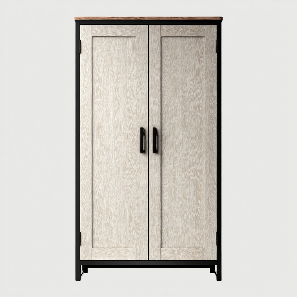 Armoire-bois-métal-115x55x190 cm-chêne clair-noir-design moderne-Nicheara