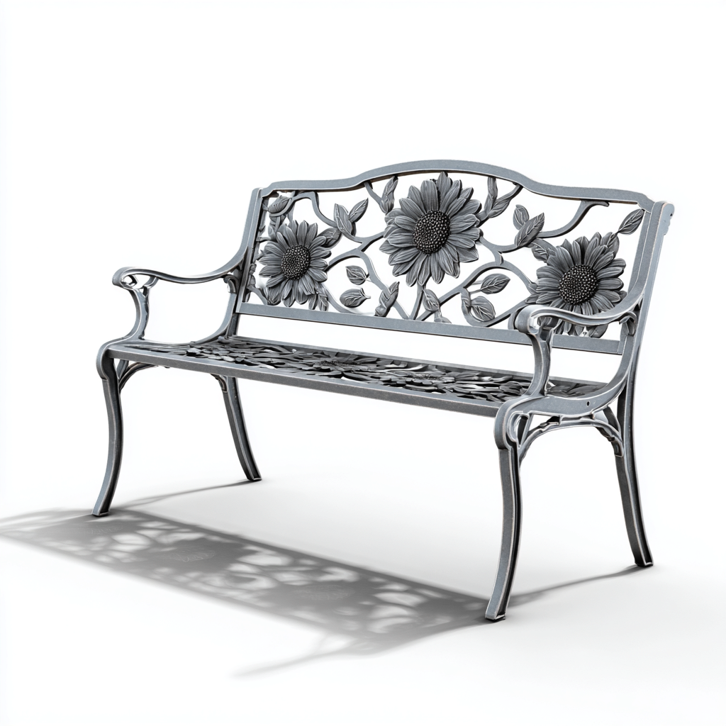 Banc de jardin - fonte - métal - 118x57x88 cm - gris argenté - style décoratif-Nicheara