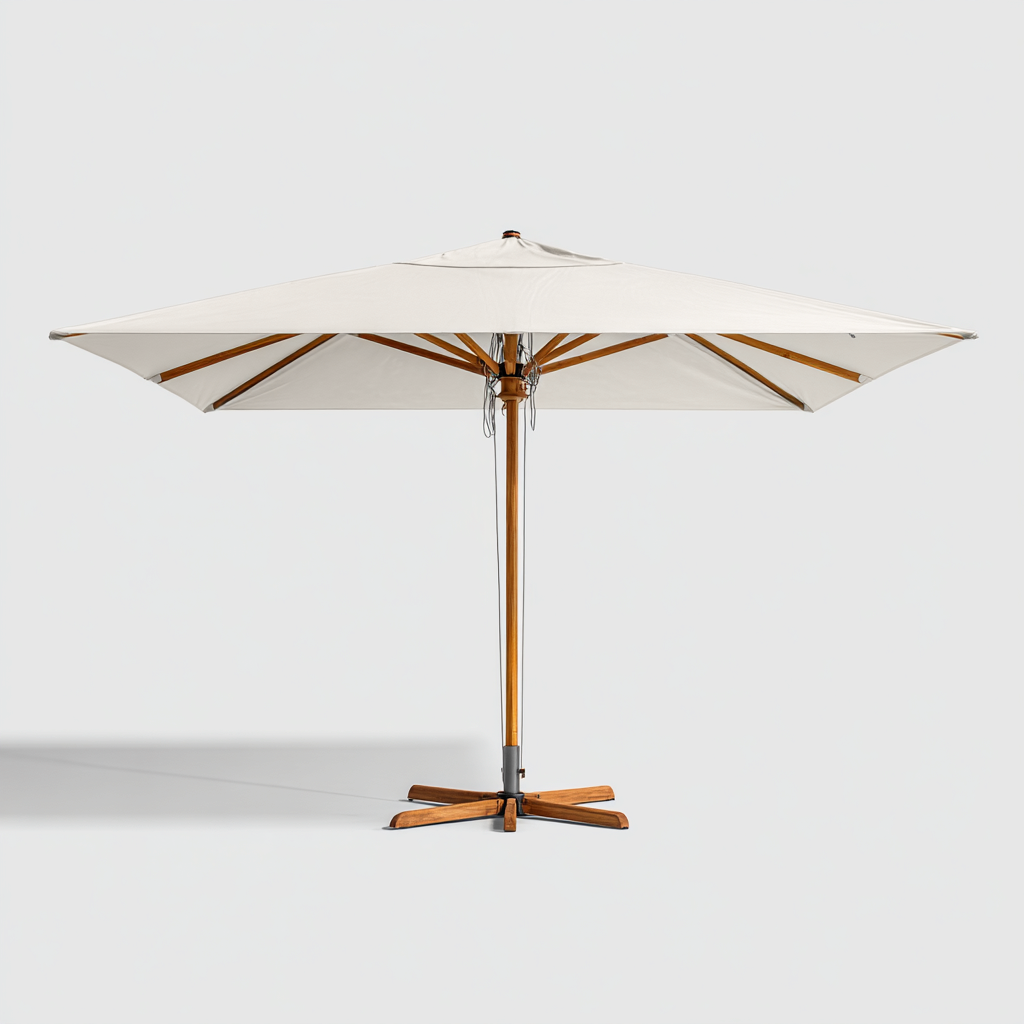 Parasol de jardin - Bois - Toile polyester - 300x300x255 cm - Blanc - Style naturel-Nicheara