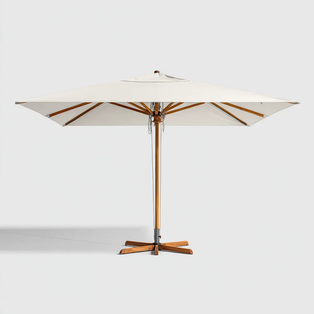 Parasol de jardin - Bois - Toile polyester - 300x300x255 cm - Blanc - Style naturel-Nicheara